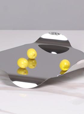北欧简约不锈钢水果盘摆件家居软装饰品样板房间客厅异型收纳托盘