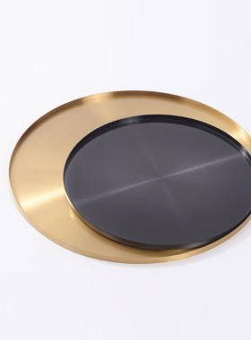 现代简约金属圆形收纳托盘样板房间别墅客厅茶几软装饰品轻奢摆件