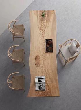 亚克力悬浮实木餐桌北欧日式简约客厅大板工作台办公桌家用极简木