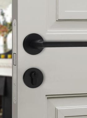 门锁室内家用实木门分体锁具黑色门把手通用型磁吸静音卧室房门锁