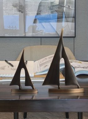 轻奢纯铜一帆风顺帆船摆件老板领导办公室桌电视柜装饰品定制刻字