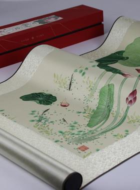 一路连升荷花图丝绸画挂画卷轴画新中式家居装饰画