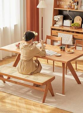 YD北欧全实木餐桌超厚大长桌樱桃木家具工作台大板桌办公桌