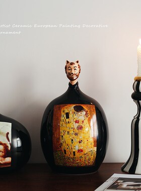 艺术设计款 出口欧式名画创意陶瓷猫叔摆件L 文艺复兴复古装饰摆