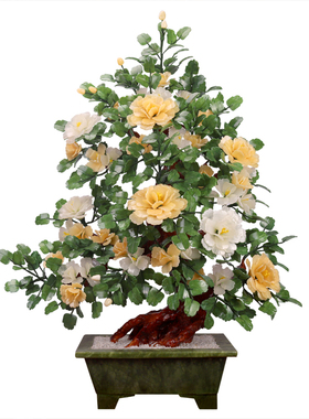 天然玉石原色大型牡丹花盆景客厅家居装饰品玉雕别墅公司高档摆件