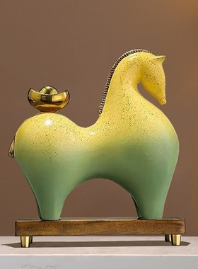 创意陶瓷马摆件新中式客厅玄关博古架马上有钱装饰品店铺开业礼物