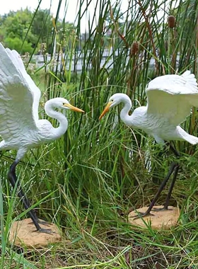 白鹭摆件仿真花园白鹤雕塑户外落地玻璃纤维假山水池造景庭院装饰