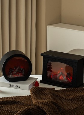 圣诞节装a饰摆件仿真壁炉火焰灯圣诞创意礼物桌面复古软装氛围布