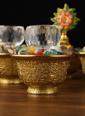 尼泊尔家居组合吉祥八供养铜供杯海螺塔香贡品藏装饰八供套装摆件