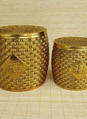 新铜五谷丰登摆件 招财粮仓金银满斗缸 乔迁年居礼品年全有余笔筒