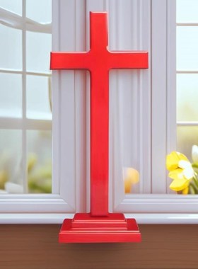 红色实木十字架摆件家居用品木质结婚礼品桌面客X厅摆件送礼物