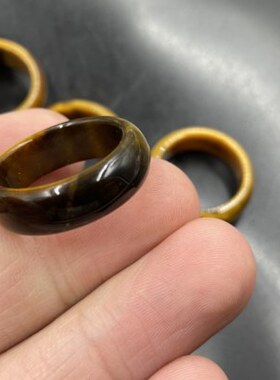 四海玉器 天然正品虎睛石戒指 男款中号虎眼石戒圈 玉指环