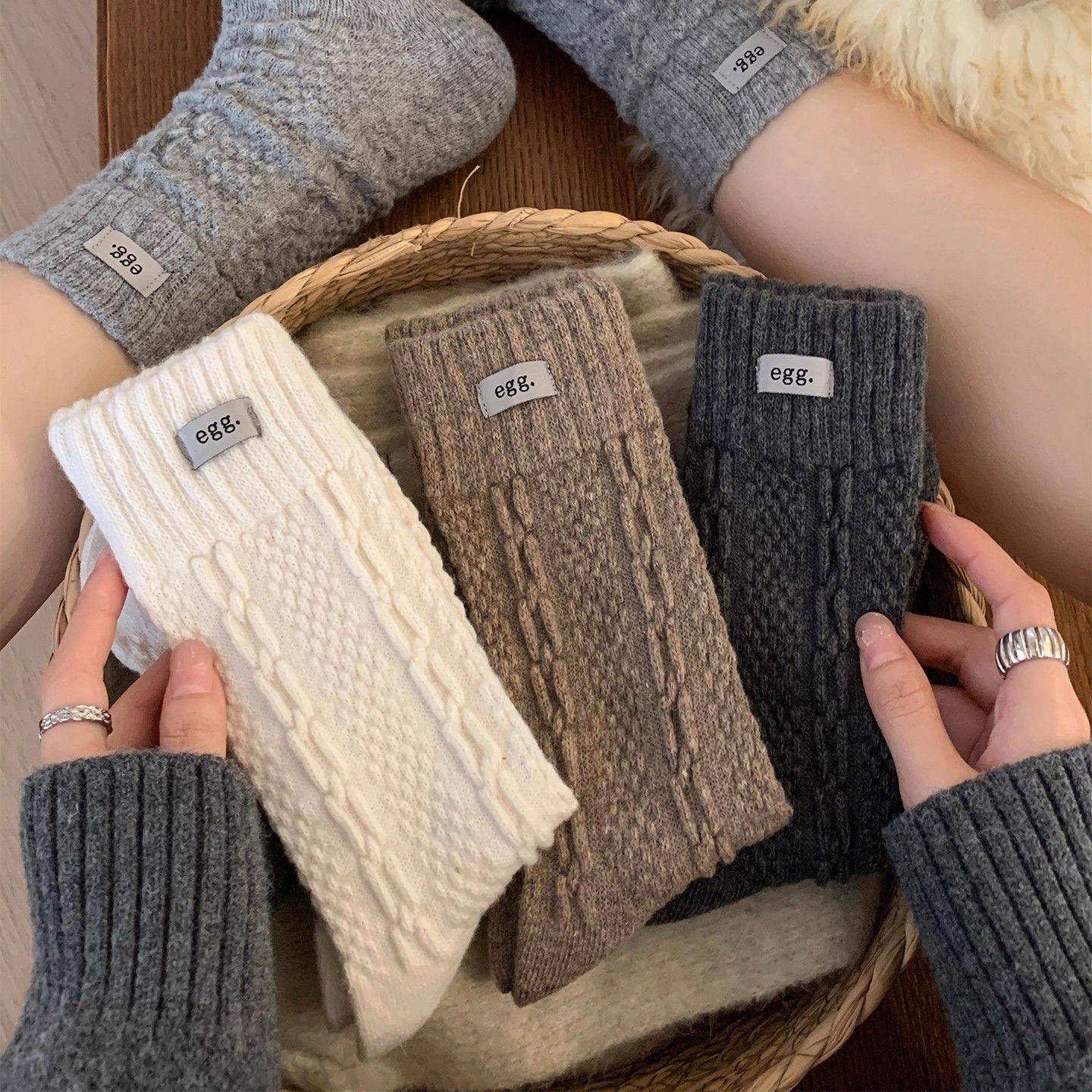 羊毛加厚保暖中筒麻花egg袜子布标冬季ins秋冬百搭长袜堆堆袜女,淘宝优惠券,粉丝福利购,淘宝优惠卷