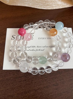 倾尽年华天然白水晶手链蔷薇石黄水晶多宝水晶手串女高颜值手饰礼