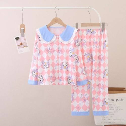 日系春秋儿童睡衣女童装洋气可爱娃娃领长袖家居服套装中大童同款 - 图3