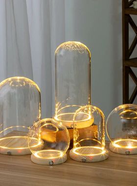 永生花玻璃罩LED发光侧面独立开关凤冠模型积木手办应援棒展示盒