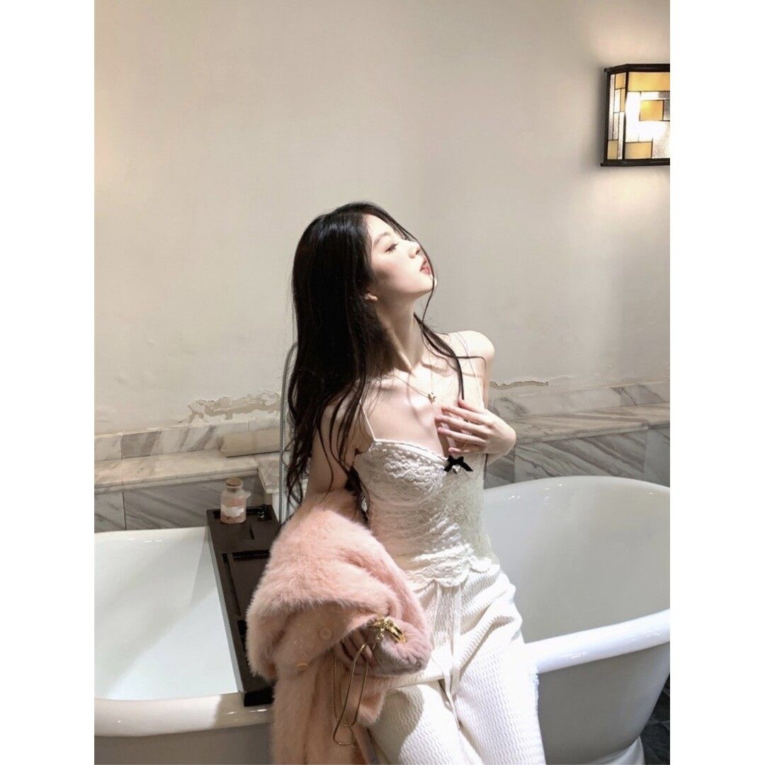 小香风纯欲蕾丝蝴蝶结爱心桃吊带女秋冬内搭短款上衣,淘宝优惠券,粉丝福利购,淘宝优惠卷