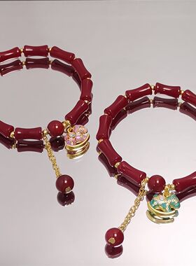 新款朱砂色中式竹节小马手链本命年国潮节节高升精美学生闺蜜手串