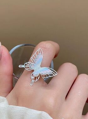 超好看独特漂亮戒指新中式超仙甜酷蝴蝶蓝粉渐变清冷感戒指女气质