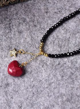 节日赠礼朱砂爱心项链日常百搭高含量朱砂复古颈饰灵动锁骨链