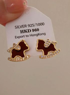 马上有钱~新中式红色微镶小马吊坠项链精致小众马年本命年锁骨链