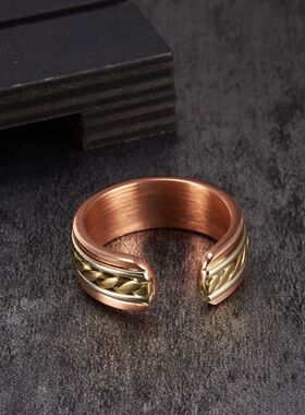 黄铜大戒指纯红铜黄铜男士戒指实心铜戒子男女同款磁疗缓解疲劳指