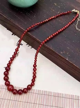 复古红色精致项链女款轻奢小众中式串珠毛衣链大气高档高级感配饰