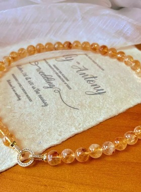 新中式复古10mm天然黄水晶锁骨链圆珠饰品简约项链女手饰礼