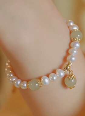 轻奢水晶天然和田玉淡水珍珠手链小众设计百搭精致22新款倾尽年华