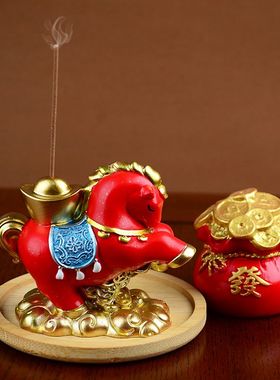 马上有钱香插摆件好马年喜庆国潮中式送礼创意桌面茶台香薰装饰品