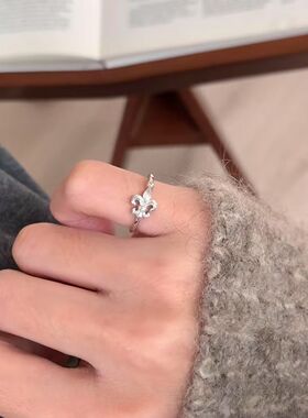 女士小指尾戒s925银鸢尾花尾戒女小众高级中古复古宫廷风可调节金