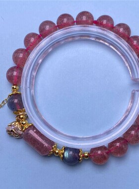 天然草莓晶时尚手链桶珠灰蓝月光小花百搭清新手饰代热卖爆款