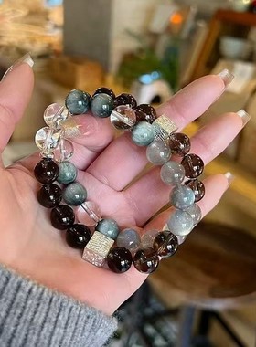 白鹿同款天然水晶手串送女友送闺蜜茶晶灰月光鹰眼石手饰高级手链