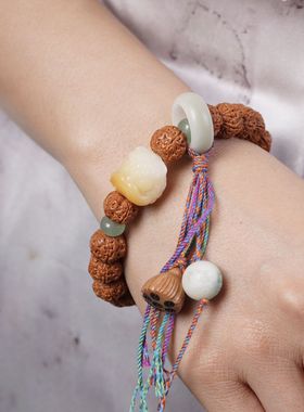 天然爆肉小金刚菩提手串10mm佛珠搭配菩提子醒狮莲子跑环流苏手链