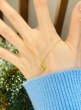 温柔风圣诞树项链甜美小众设计感网红爆款颈链时尚轻奢金色锁骨链