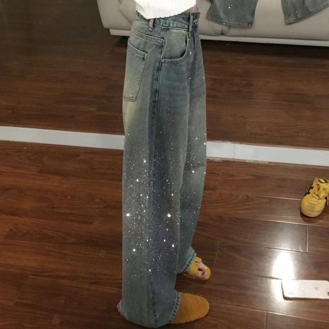 2026年璀璨满天星河烫砖秋冬阔腿秋冬女牛仔裤高腰宽松显瘦高级感,淘宝优惠券,粉丝福利购,淘宝优惠卷