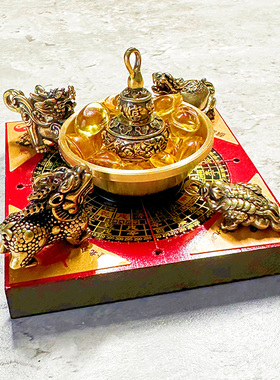 迷你聚财阵聚宝盆招财金蟾貔貅龙龟麒麟玄关门店公司桌面汽车摆件
