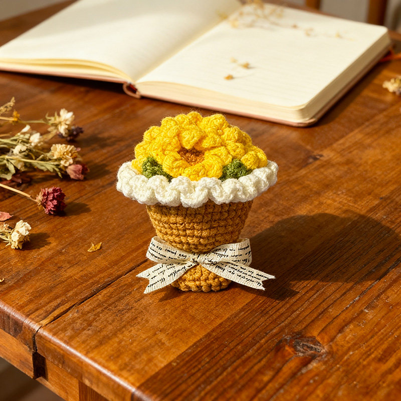 Handmade crocheted sunflower jewelry box Teacher's Day gift