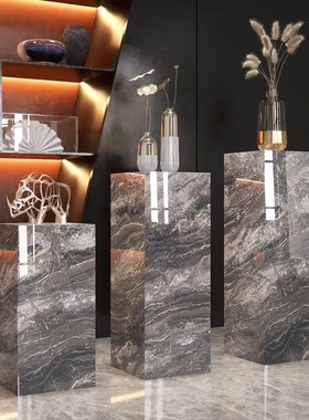 岩板底座摆台客厅大型落地摆x件石材墩子装饰柱大理石立柱雕塑地