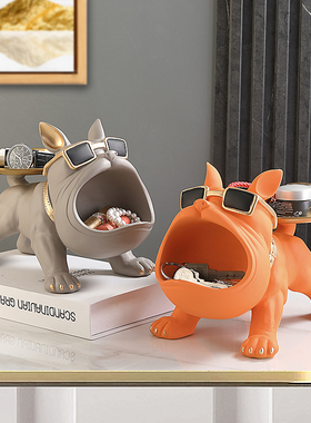入户玄关放钥匙收纳摆件鞋柜托盘现代轻奢风客厅进门大嘴狗装饰品