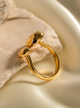 eManco欧美ins不掉色大小头圆饼小众开口戒指真空电镀18K金色指环