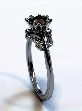 Charm Black Color Flower Round Rings for Women Red Stone Rin