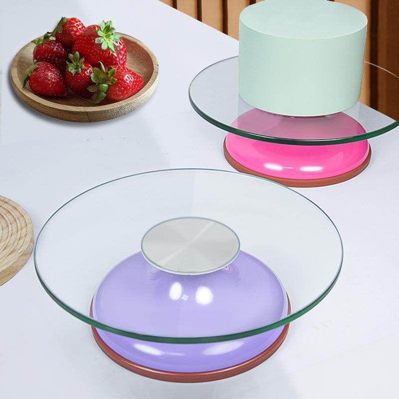 钢化玻璃蛋糕转盘裱花转台可旋转抹面裱花台家用商用烘焙工具 - 图0