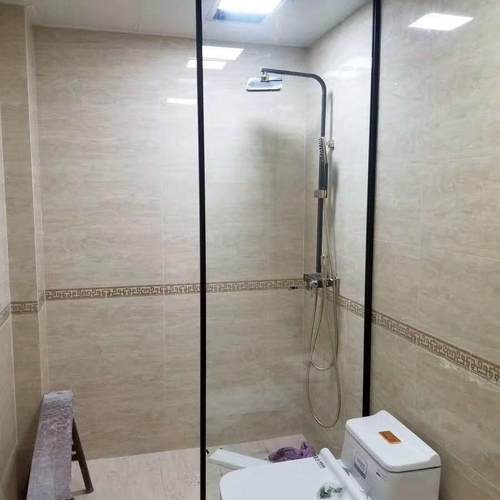 外贸批量工程不锈钢卫生间隔断干湿分离玻璃门浴室浴屏家用门一字 - 图0