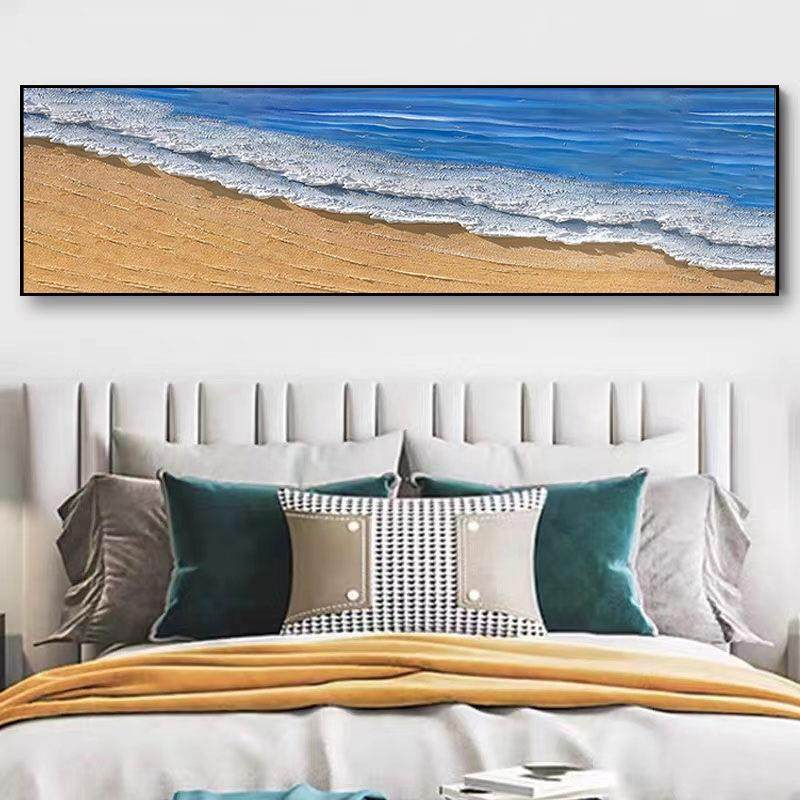 海浪厚肌理石英砂纯手绘油画客厅大幅横幅装饰画蓝色大海卧室挂画,淘宝优惠券,粉丝福利购,淘宝优惠卷