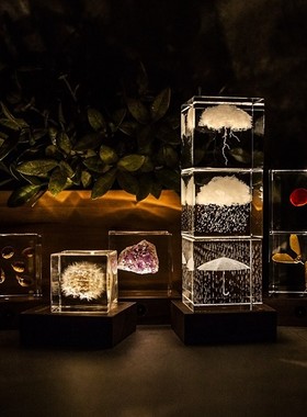 格格物商店胡桃木方型发光底座小夜灯氛围灯I4cm5cm立方体摆件适