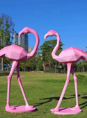 仿真几何火烈f鸟雕塑公园水池婚庆道具橱窗玻璃钢丹顶鹤装饰大摆
