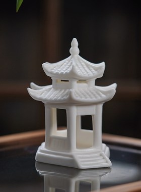 陶瓷六角亭摆件大号双层镂空宝塔盆景微景观假山鱼缸造景装饰配件