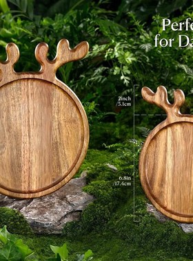 摆件木质鹿角托盘圣诞节托盘相思木水果干果盘实木餐盘庭院装饰品