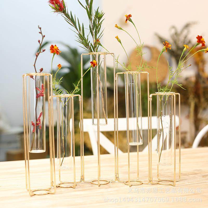 金属花架试管透明玻璃花瓶简约现代创意家居花艺水培插花装饰品,淘宝优惠券,粉丝福利购,淘宝优惠卷